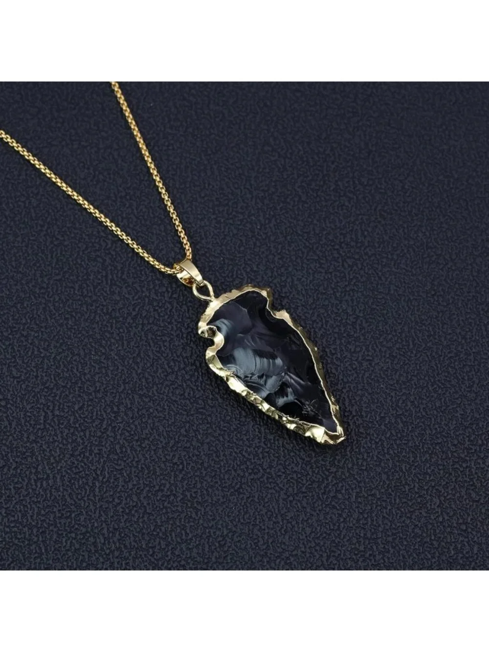 Raw Black Obsidian Arrowhead Pendant Necklace for Men & Women, 20-32” Adjustable